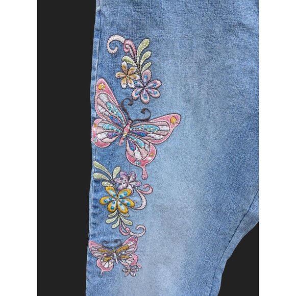 Vintage Angels Womens Denim Cropped Jeans Embroidery Butterfly Floral Size 20 - Picture 3 of 16
